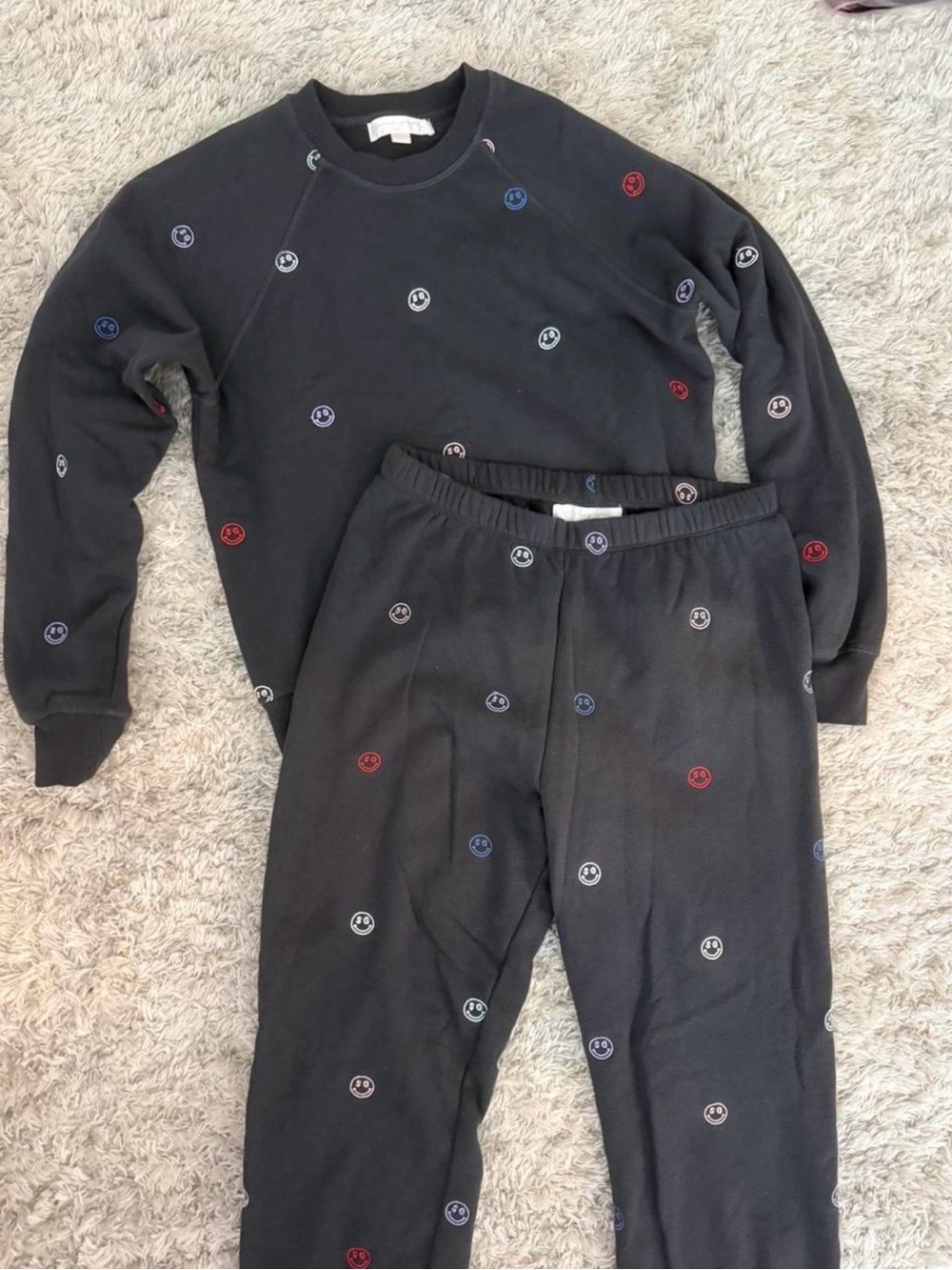 Black Smile Embroidered Sweatshirt & Jogger Set - Picture 1 of 4